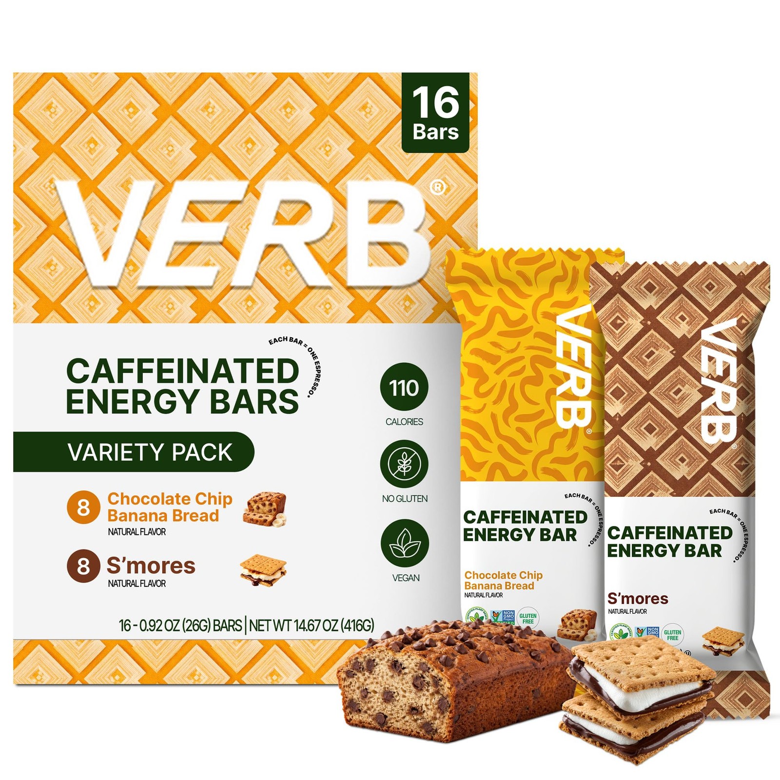 Verb Caffeinated Energy Bars Variety Pack – 2 Delicious Flavors 26g, Pack of …