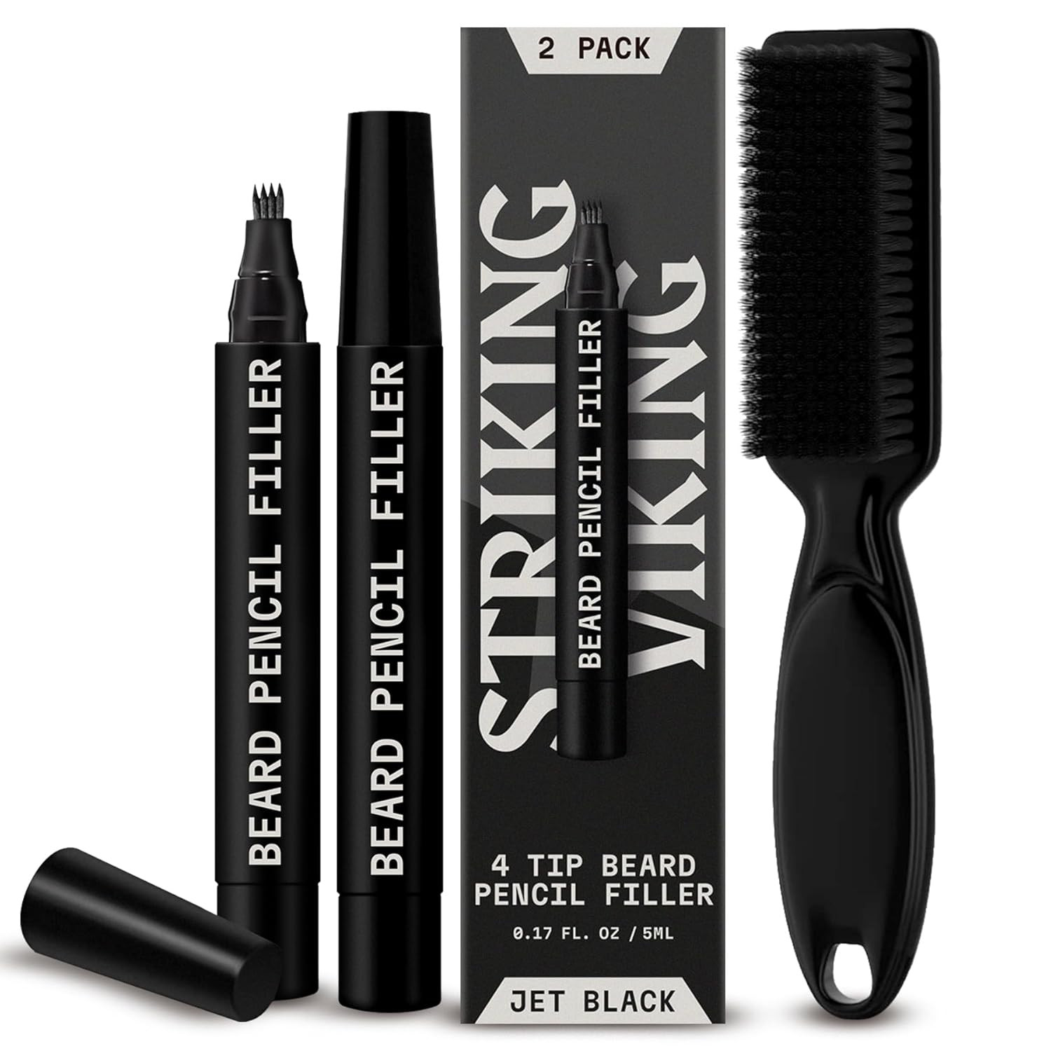 Beard Pen – Jet Black, 2 Pack – Temporary Beard Dye – Waterproof Sweatproof Long
