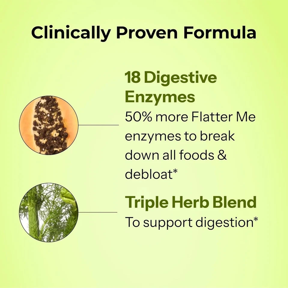 HUM Flatter Me Extra Strength Digestive Enzymes 60 Servings Free Shipping US