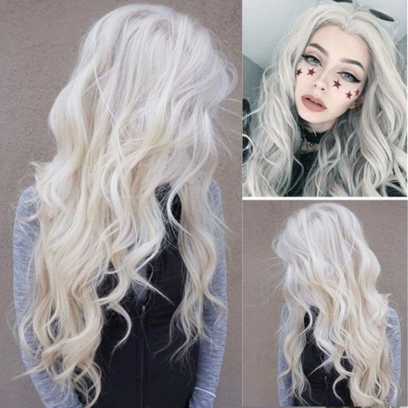 Role Playing With Long Curly Hair Large Wavy Black Gray Dyed Wigs Silver White