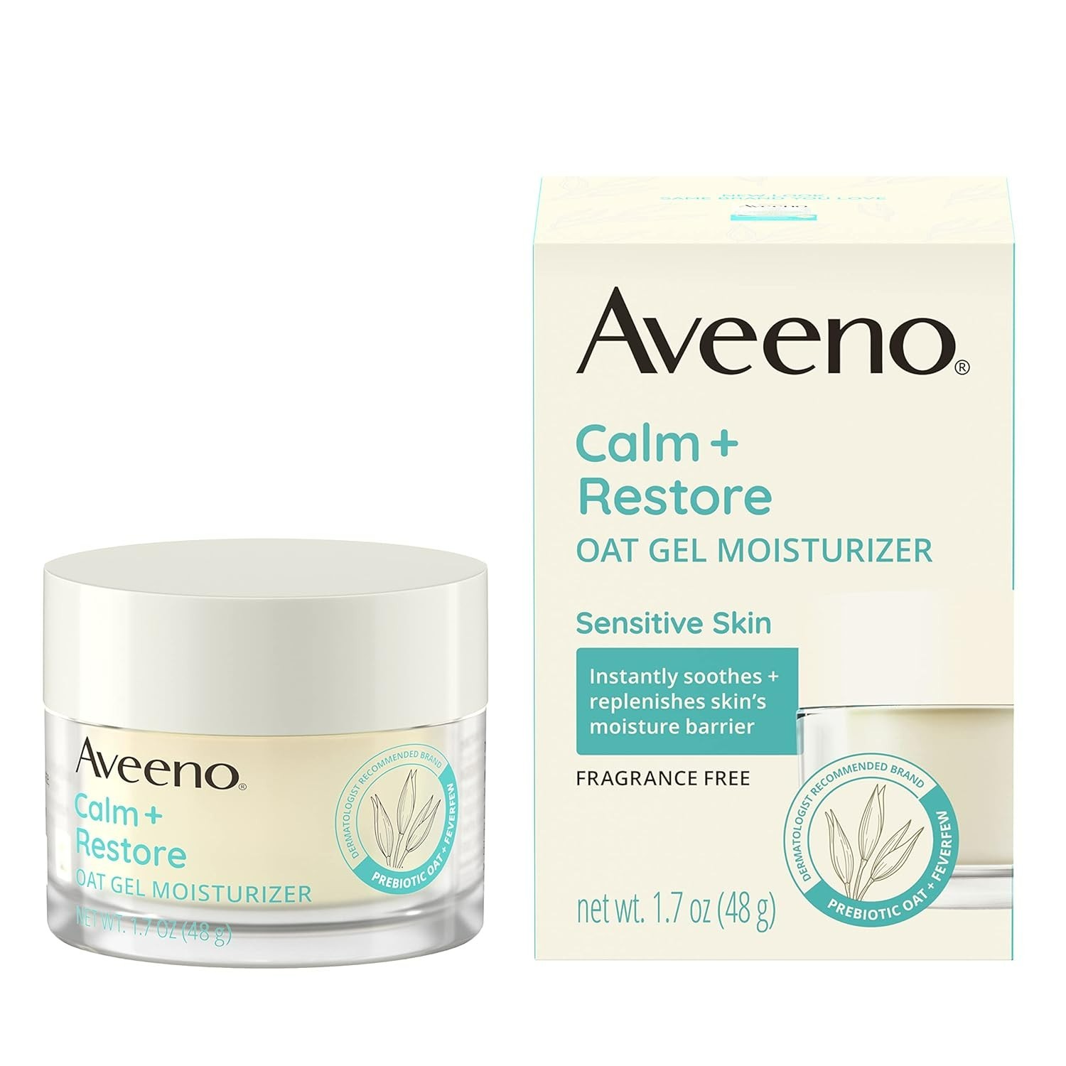 2 Aveeno Calm + Restore Oat Gel Moisturizer Sensitive Skin, Frag Free, 1.7 Oz Ea