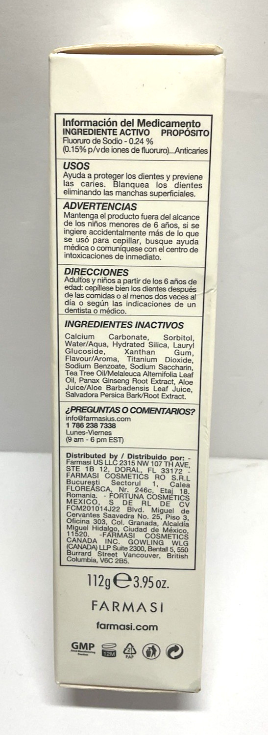 FARMASI WHITENING TOOTHPASTE 112gr 3.95oz New In Box
