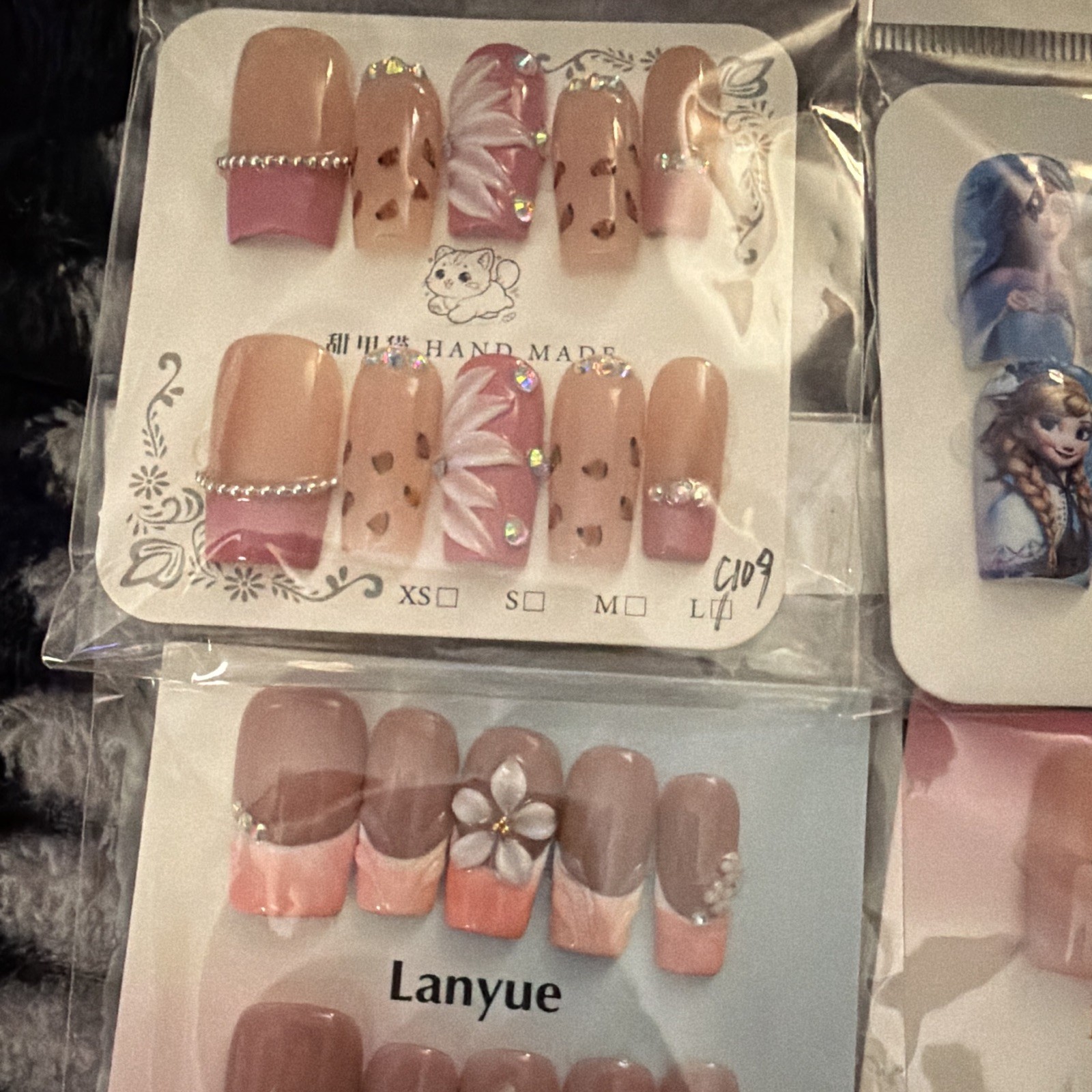 Press-On Nails Lot of 6 Long Square 3D Full Cover Multicolor