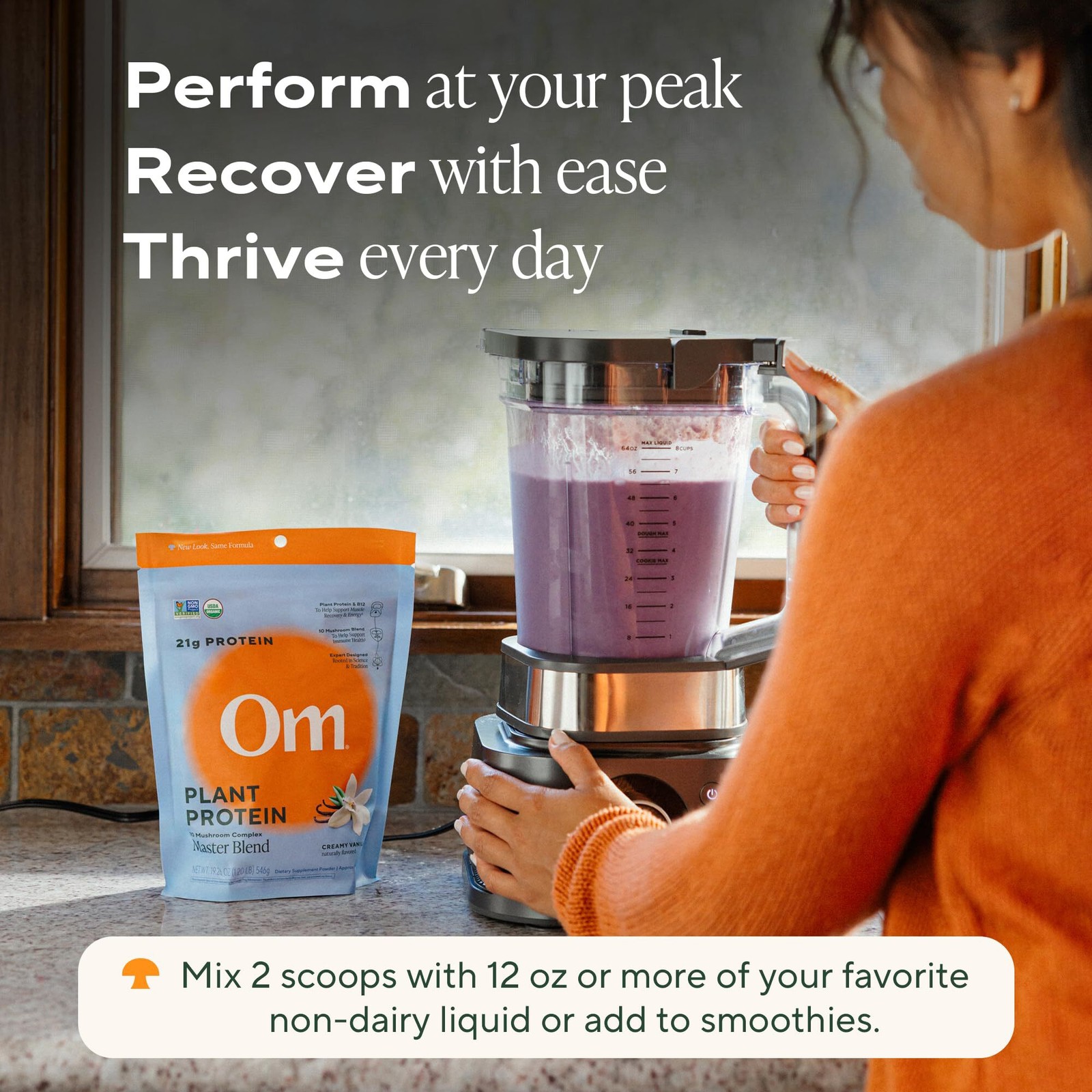 1/27 OM MUSHROOM SUPERFOOD Master Blend Vegan Protein – Creamy Vanilla Plant Pro