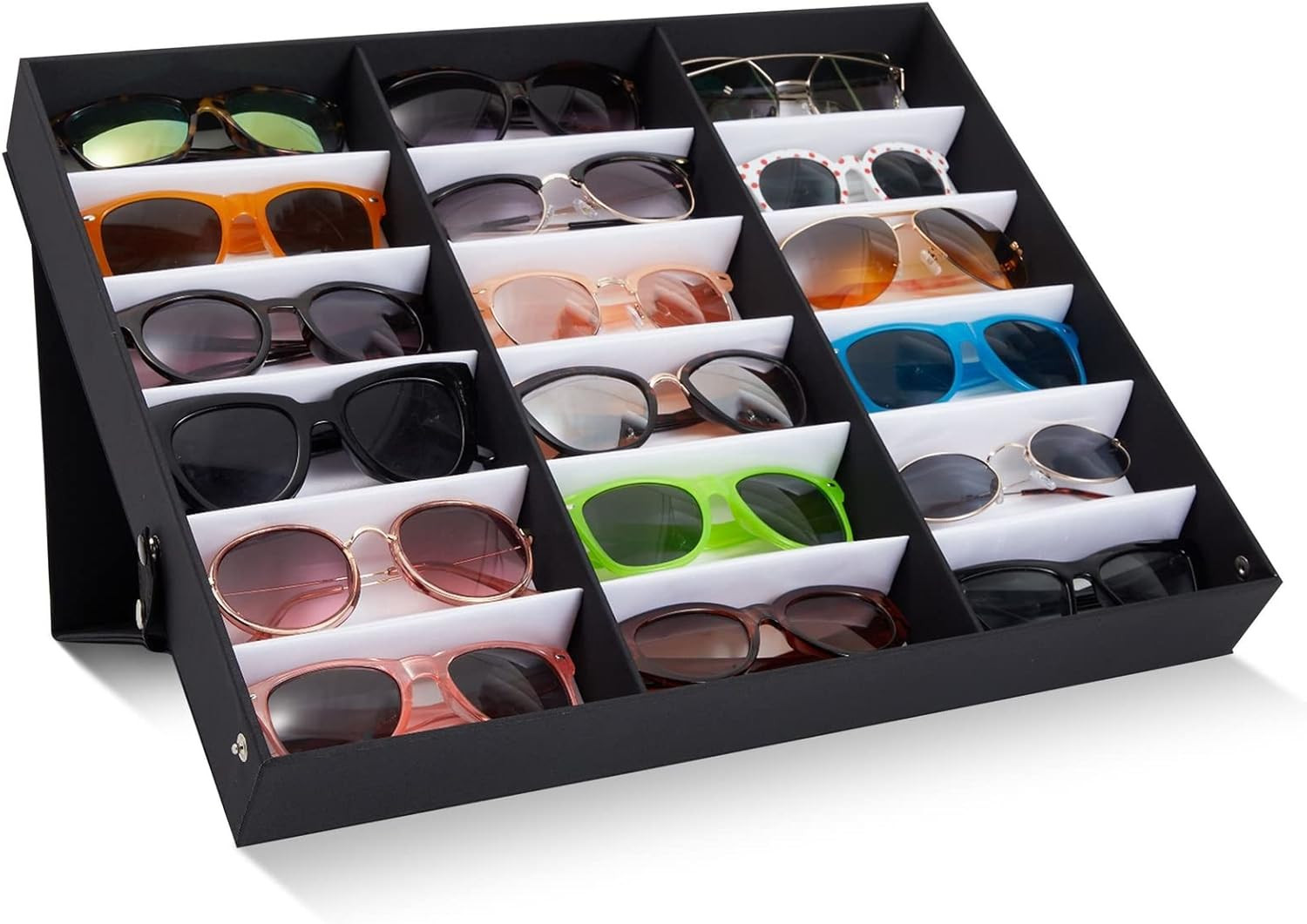 18-Slot Sunglass Organizer & Sunglasses Case – Black 18.7 X 14.9 X 2.4 in – Eyeg