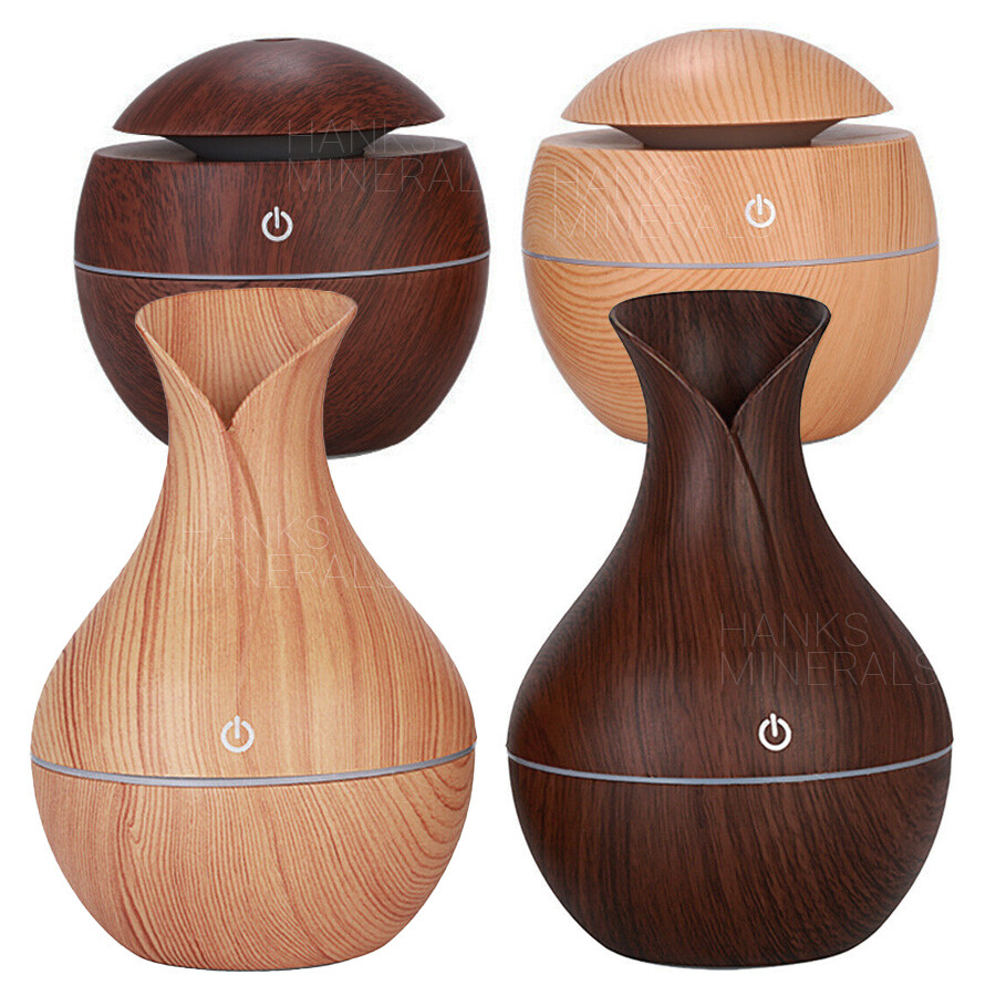 Essential Oil Diffuser Humidifier Aromatherapy Wood Grain Vase Aroma 130ml LED