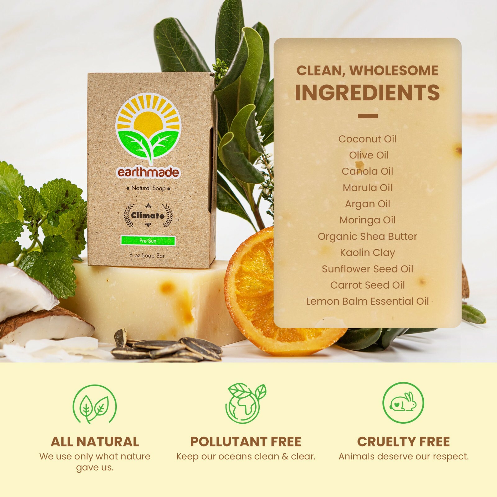 Earthmade Climate Sunscreen Soap, All-natural Body Soap and Defense Bodywash