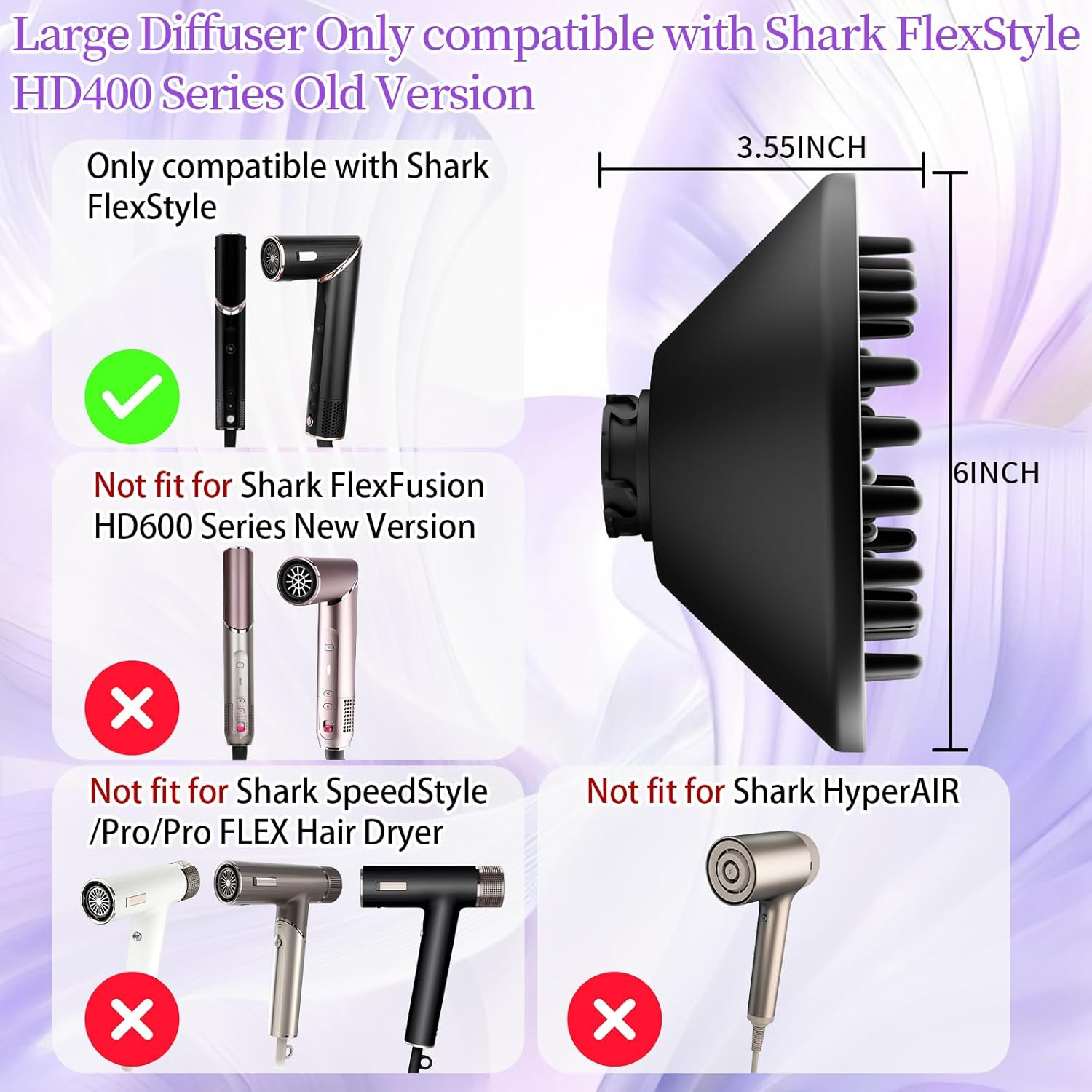 6-Inch Large Diffuser and 1.6In Long Hair Curling Barrel/Upgraded Large round Vo