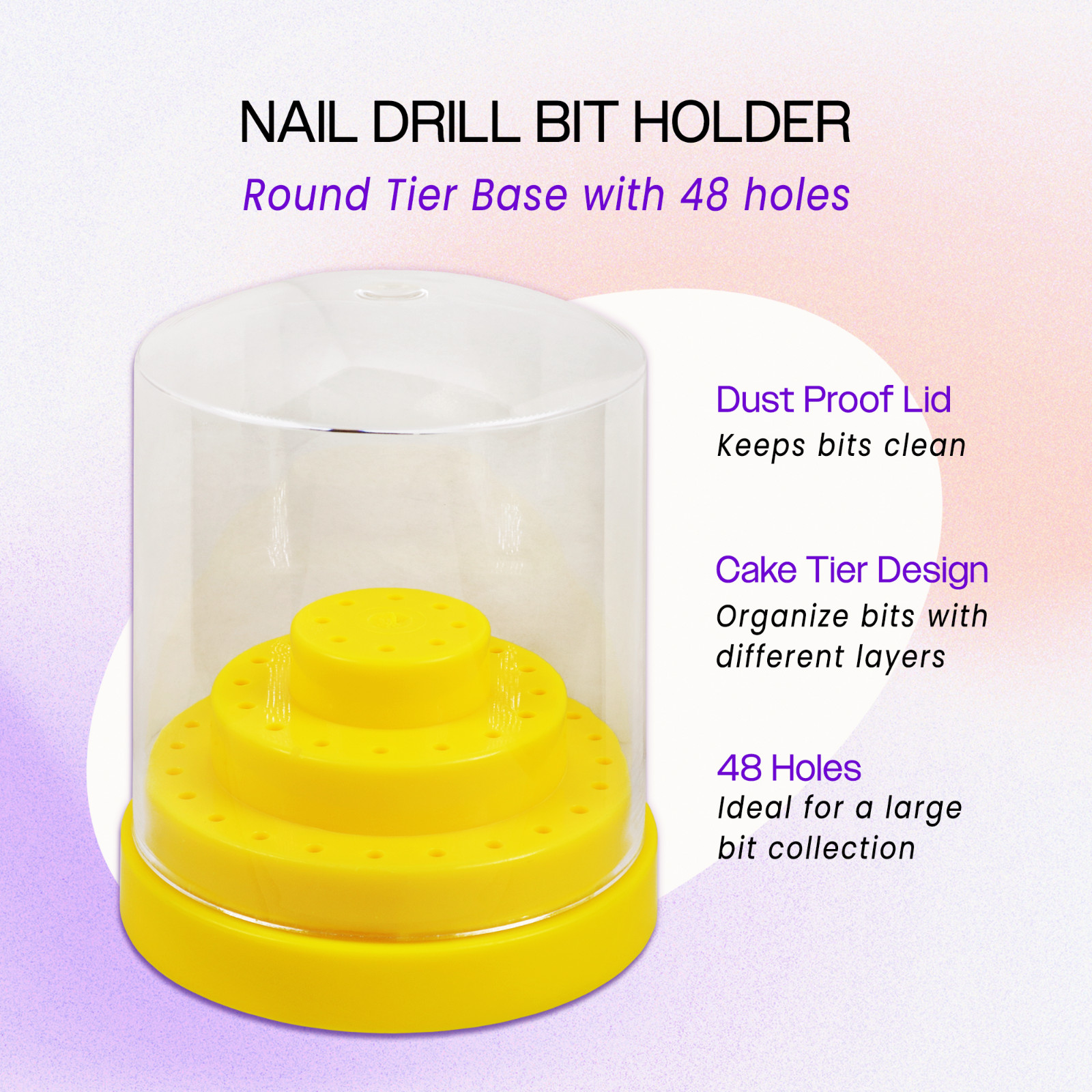 PANA 48 Holes Yellow Nail Drill Bits Display Holder – Dust Proof Organizer