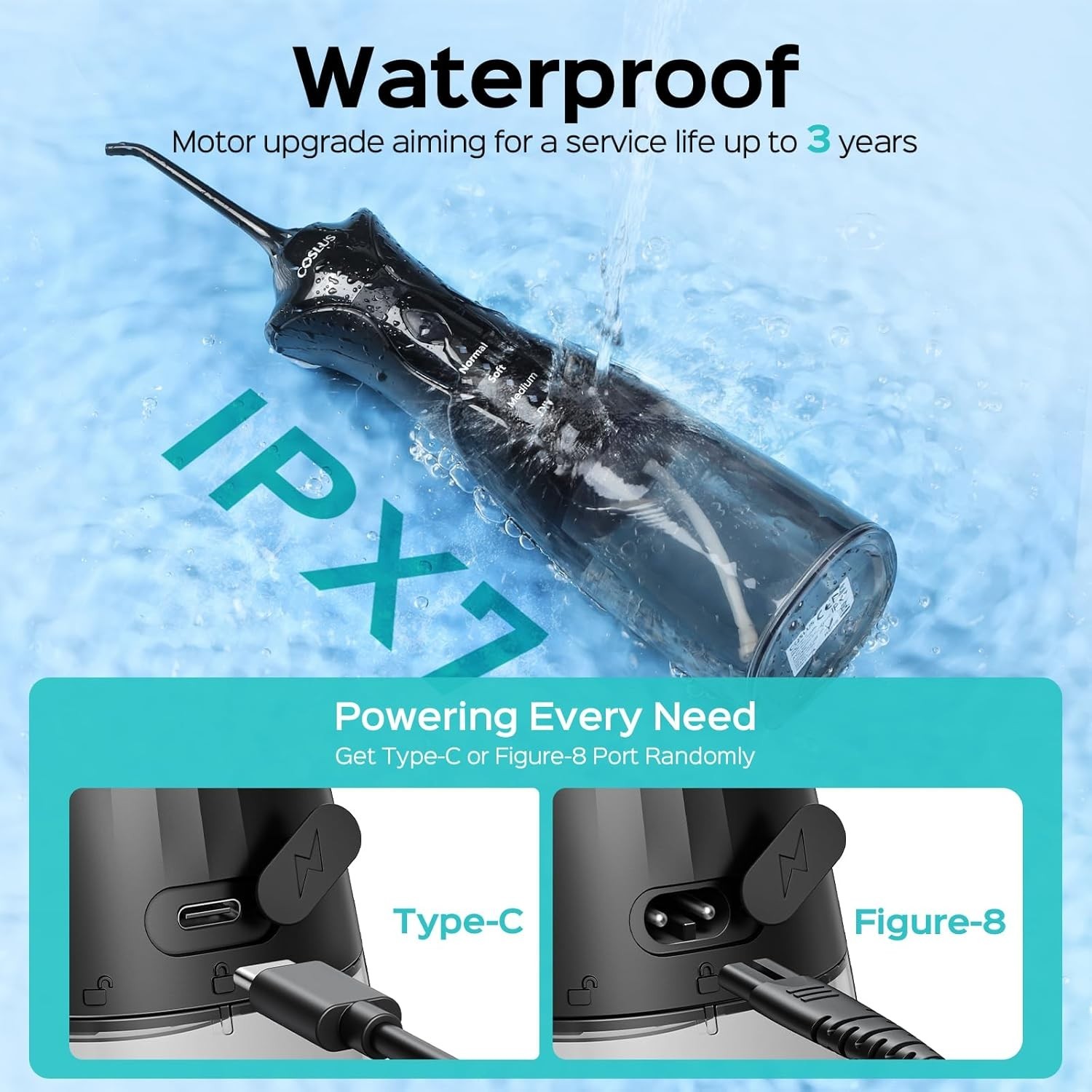 C30 Rechargeable Water Dental Flosser: Waterproof, Gentle 4 Modes for All Ages