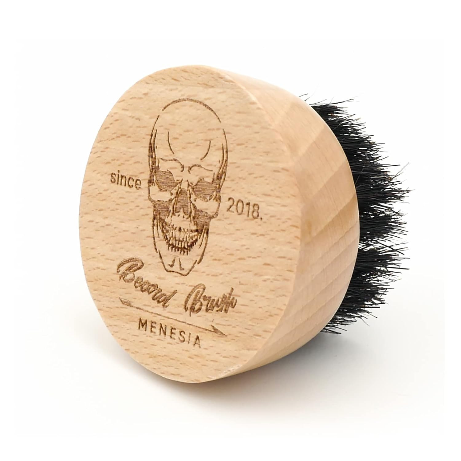 Small and round Beard Brush, Pocket Travel Men’S Wooden Boar Bristle Hair Beard