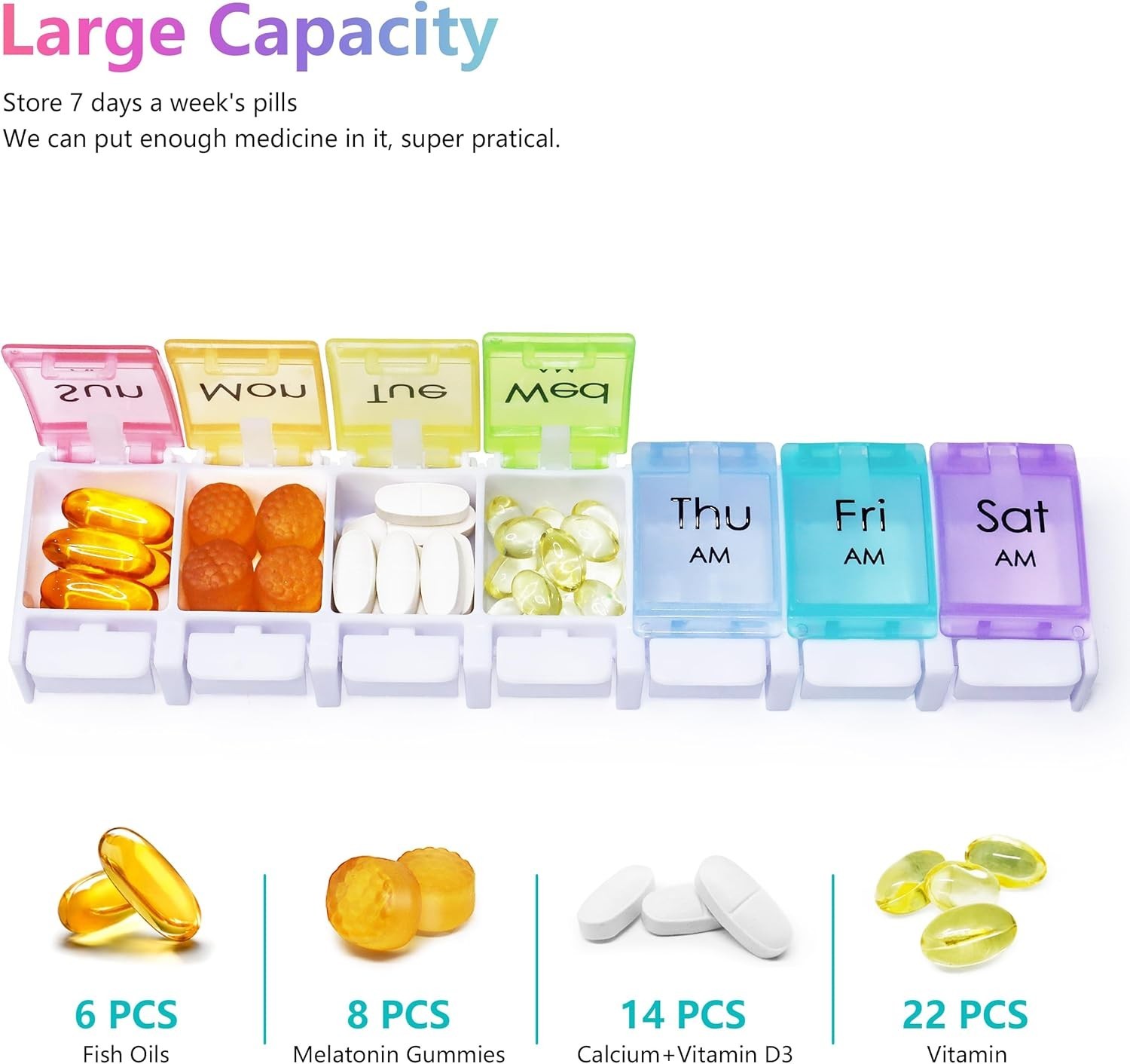 14-Compartment Pill Box – Sturdy, BPA-Free, and Dust-Proof with AM/PM Labels