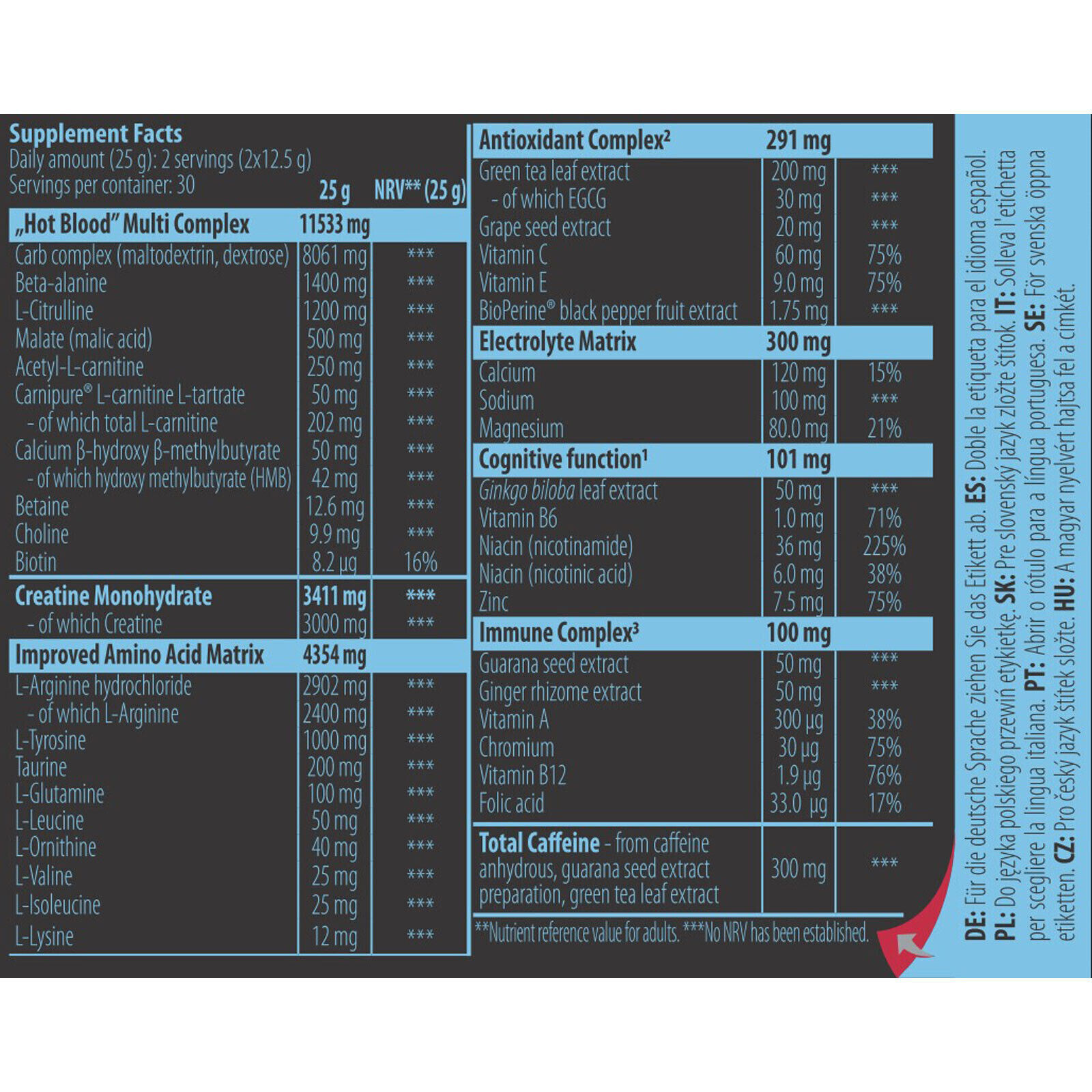 HOT BLOOD 300g Pre-Workout Booster Maximizes Energy Focus & Performance Vitamins