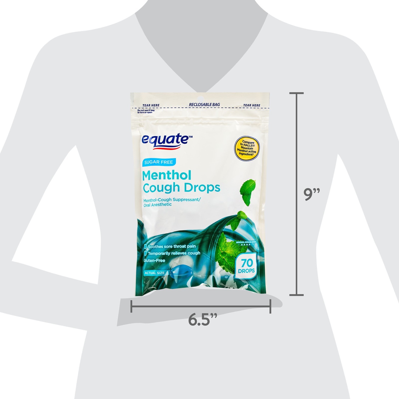 Equate Sugar Free Sore Throat & Cough Relief Menthol Drops 70 Count vs HALLS