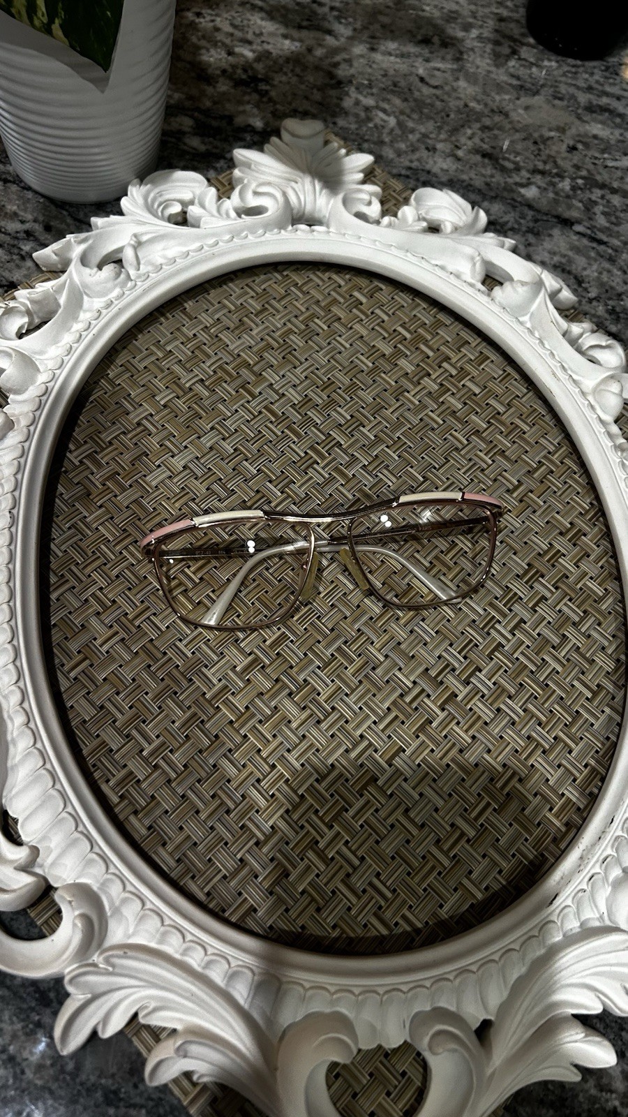 Vtg 80s LOGO PARIS Frame France Eyeglasses Gold Pink Enamel Brow Aviator Non-Rx”