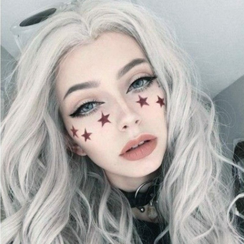 Role Playing With Long Curly Hair Large Wavy Black Gray Dyed Wigs Silver White