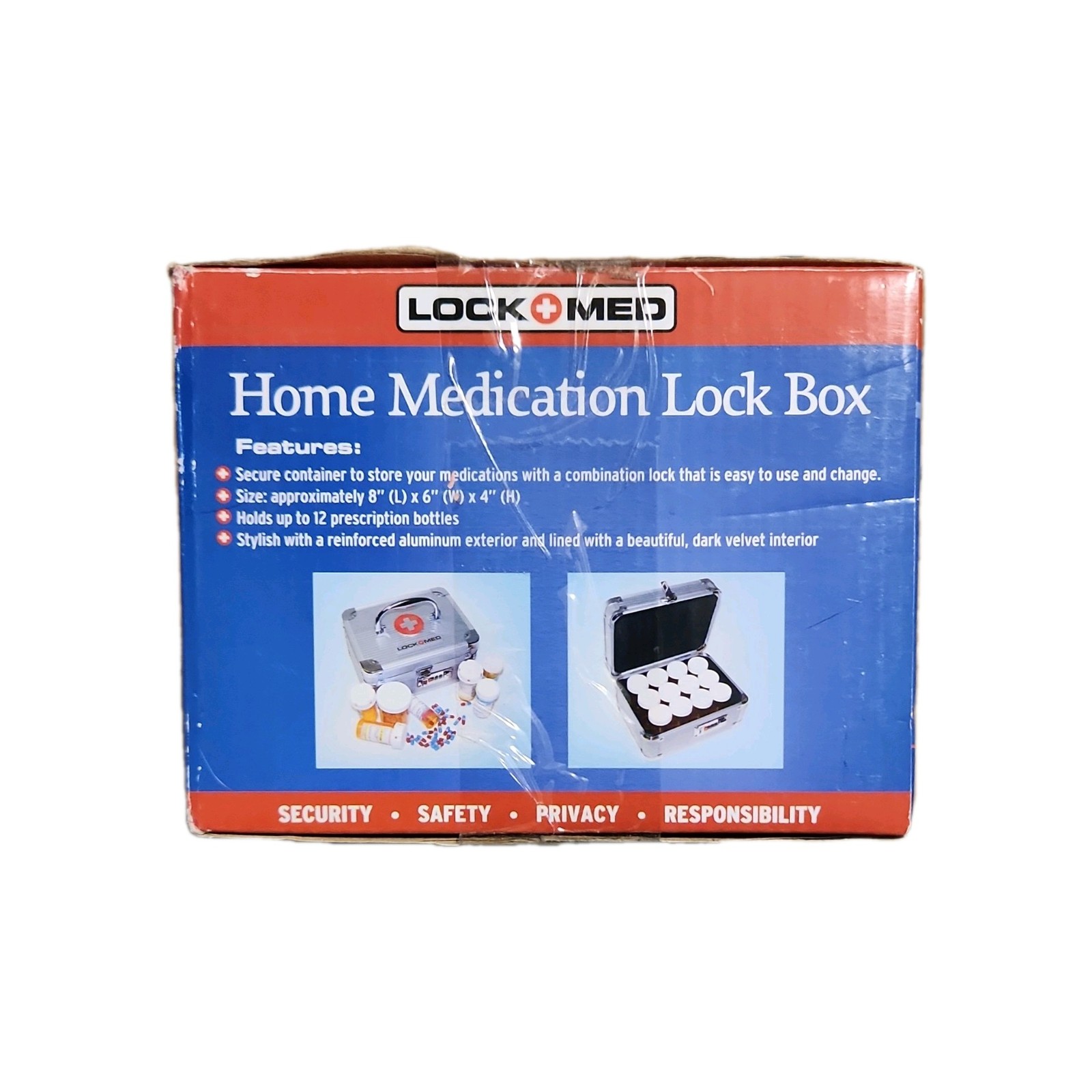 LOCKMED Aluminum Lock Box Silver Travel Size with Lock Compartment