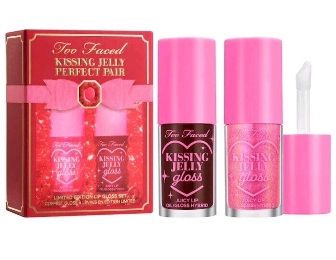 Too Faced Kissing Jelly Perfect Pair Bubblegum & Black Cherry Lip Oils – New