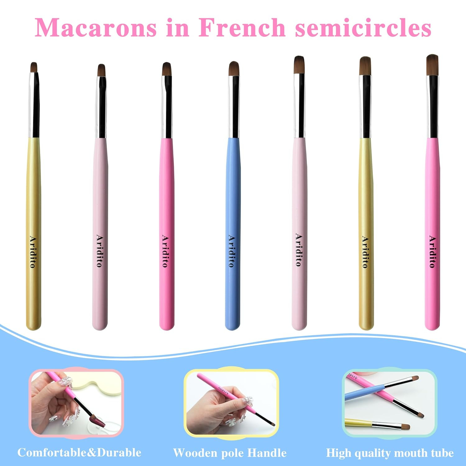 7Pcs Macaron Color UV Gel Nail Brush Set Acrylic Tips Builder Drawing Brush with