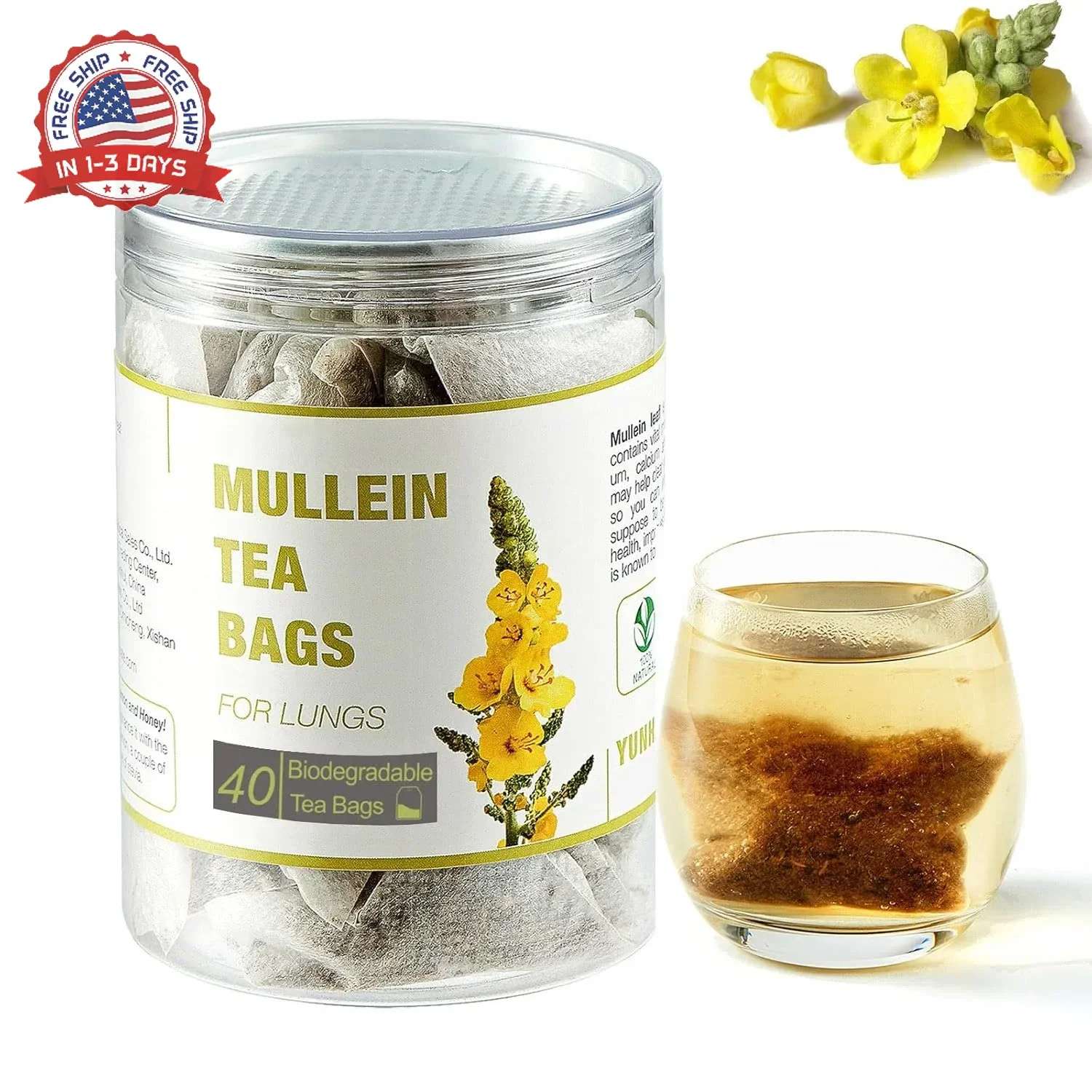 40 Bags Dried Mullein Leaf Tea for Lungs – Lung Detox Cleanse Tea for Smokers –