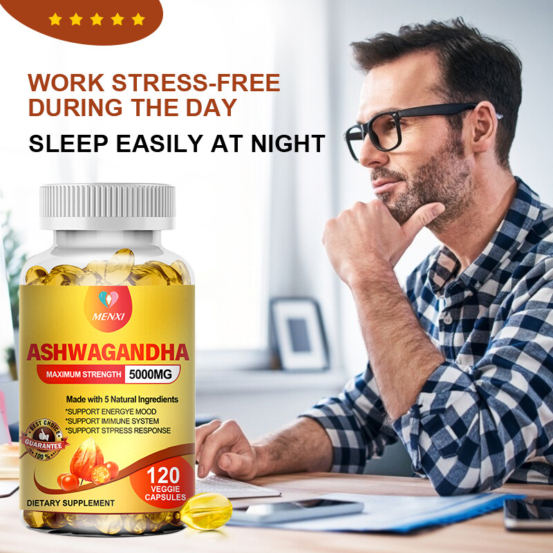 Organic Ashwagandha Capsules 5000MG with Black Pepper Root Powder 120 Capsules