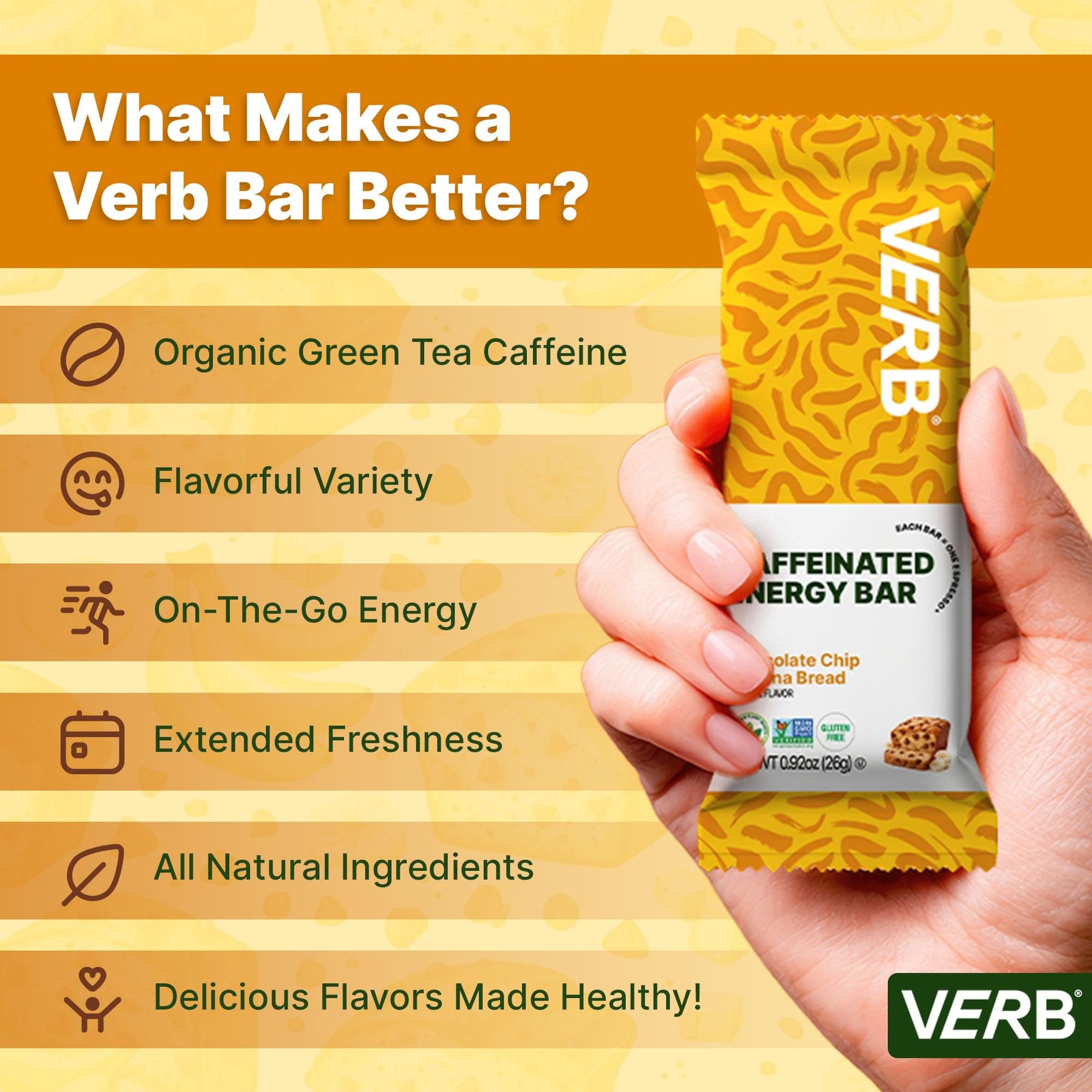 Verb Caffeinated Energy Bars Variety Pack – 2 Delicious Flavors 26g, Pack of …