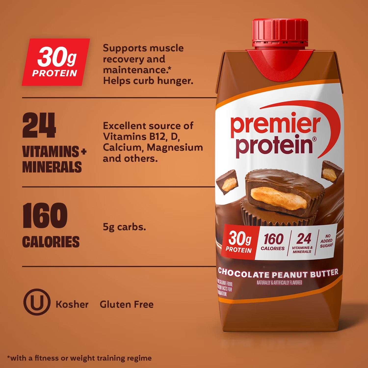Premier Protein Shake, Chocolate Peanut Butter, 30g Protein,11 fl oz,12ct
