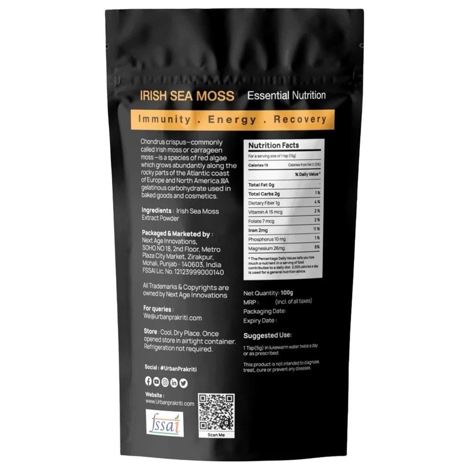 Urban Prakriti Irish Sea Moss Powder (100 G) | Superfood Supplement