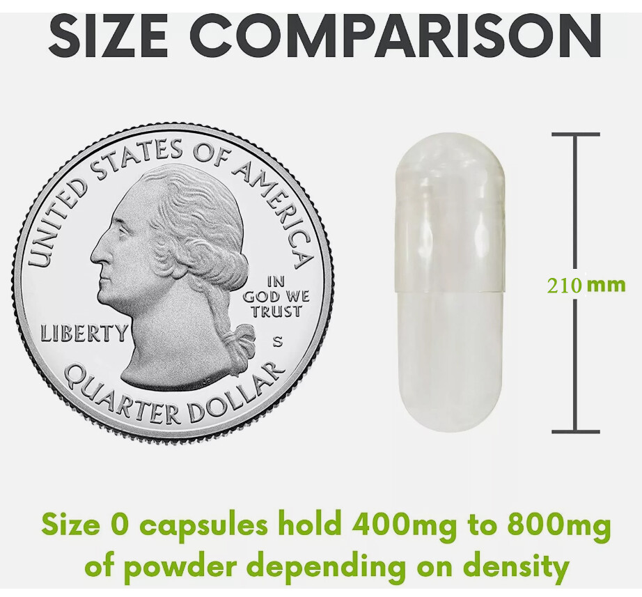 1000 Empty Gel Gelatin Capsules ~Size 0 ~Clear Bulk Kosher Separated