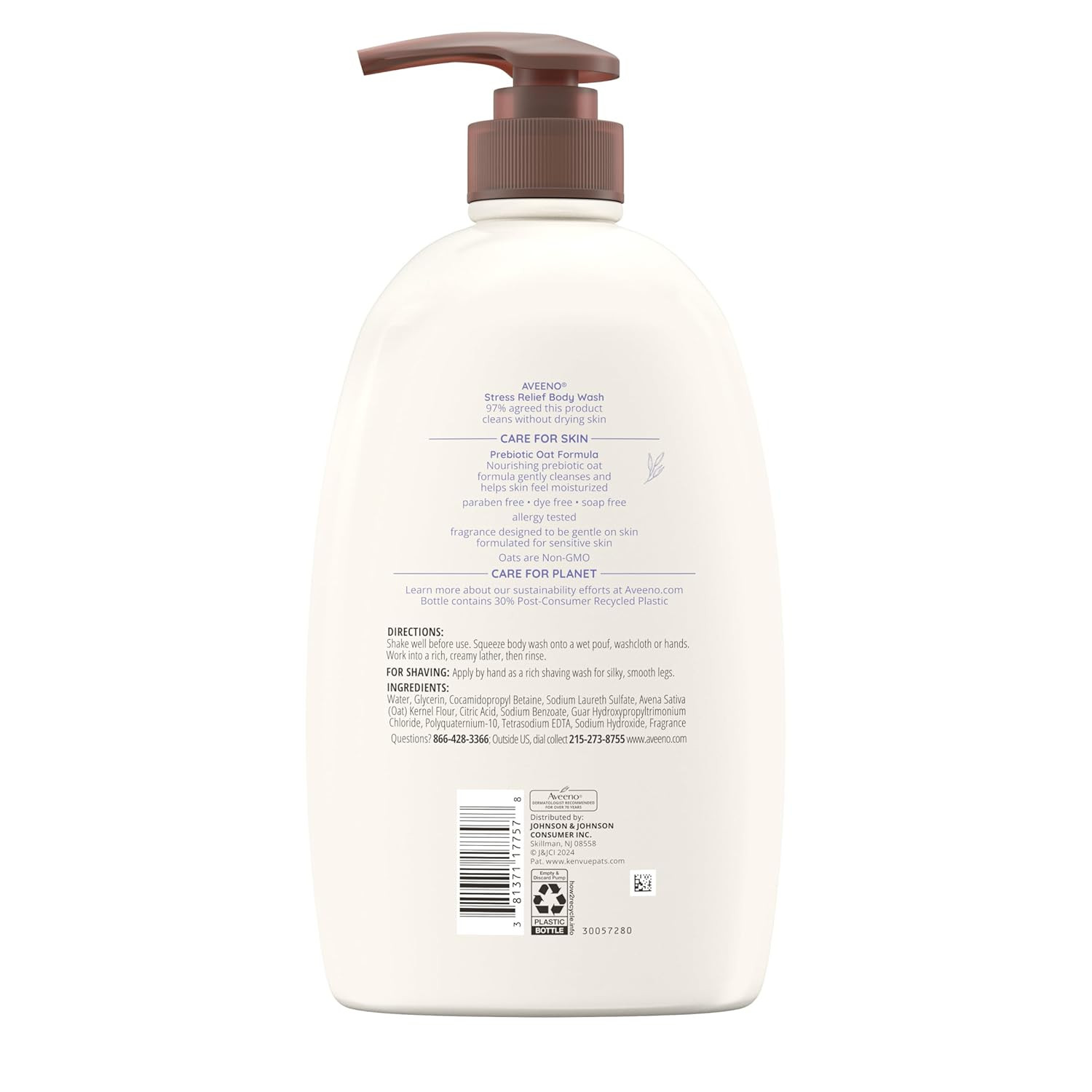 Aveeno Stress Relief Body Wash, Lavender Scent with Nourishing Prebiotic Oat, Se
