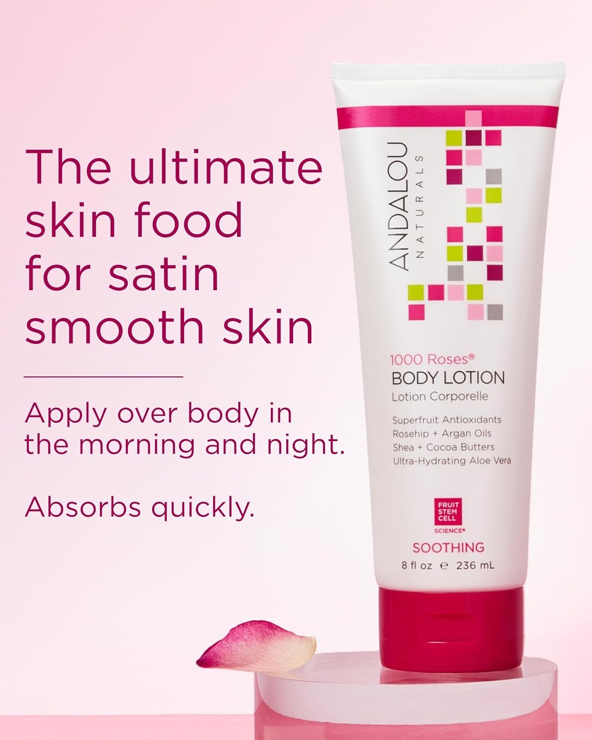 Andalou Naturals 1000 Roses Soothing Body Lotion – Improve Skin Moisture with Sh