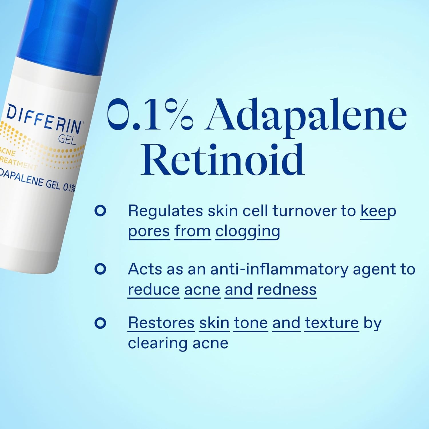 Differin Acne Treatment Gel, 30 Day Supply, Retinoid Treatment for Face with 0.1