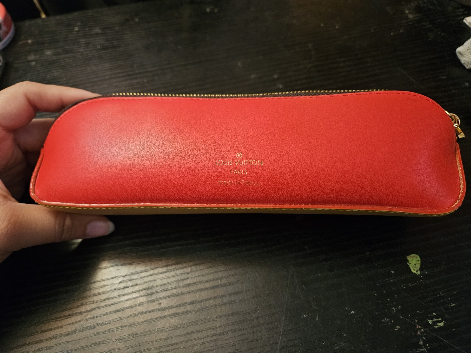 Louis Vuitton Monogram Multicolor Leather Zip Pencil Pouch, Red Interior
