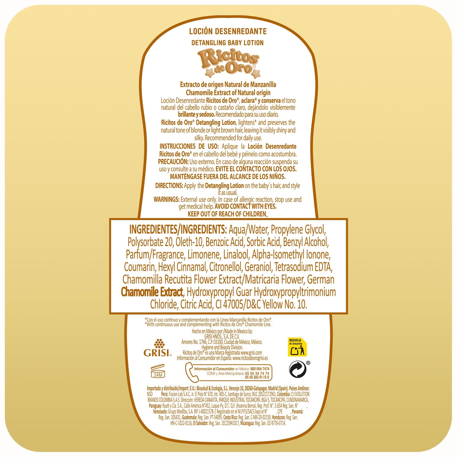 Ricitos de Oro Baby Hair Lotion Chamomile 2.1 Fl Oz (Pack of 2), Multicolor