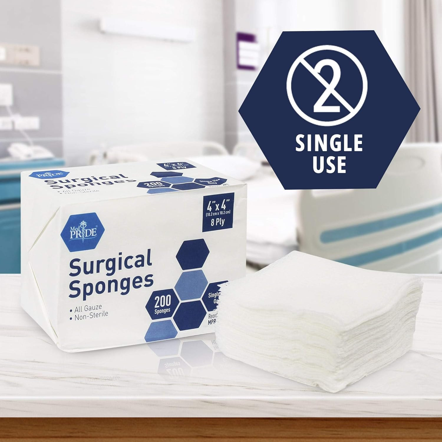 Surgical Gauze Sponges 4″ x 4″ 8-Ply Non-Sterile 200 Pack