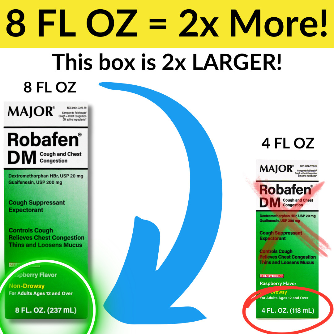 Major Robafen DM Cough Raspberry Flavor Syrup – 8 Fl Oz | Robitussin DM (3 Pack)