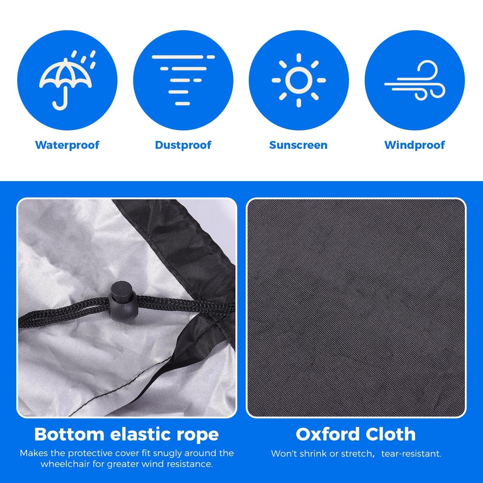 Heavy Duty Waterproof Wheelchair Cover with Reflective Handle – Rain, Dust & UV