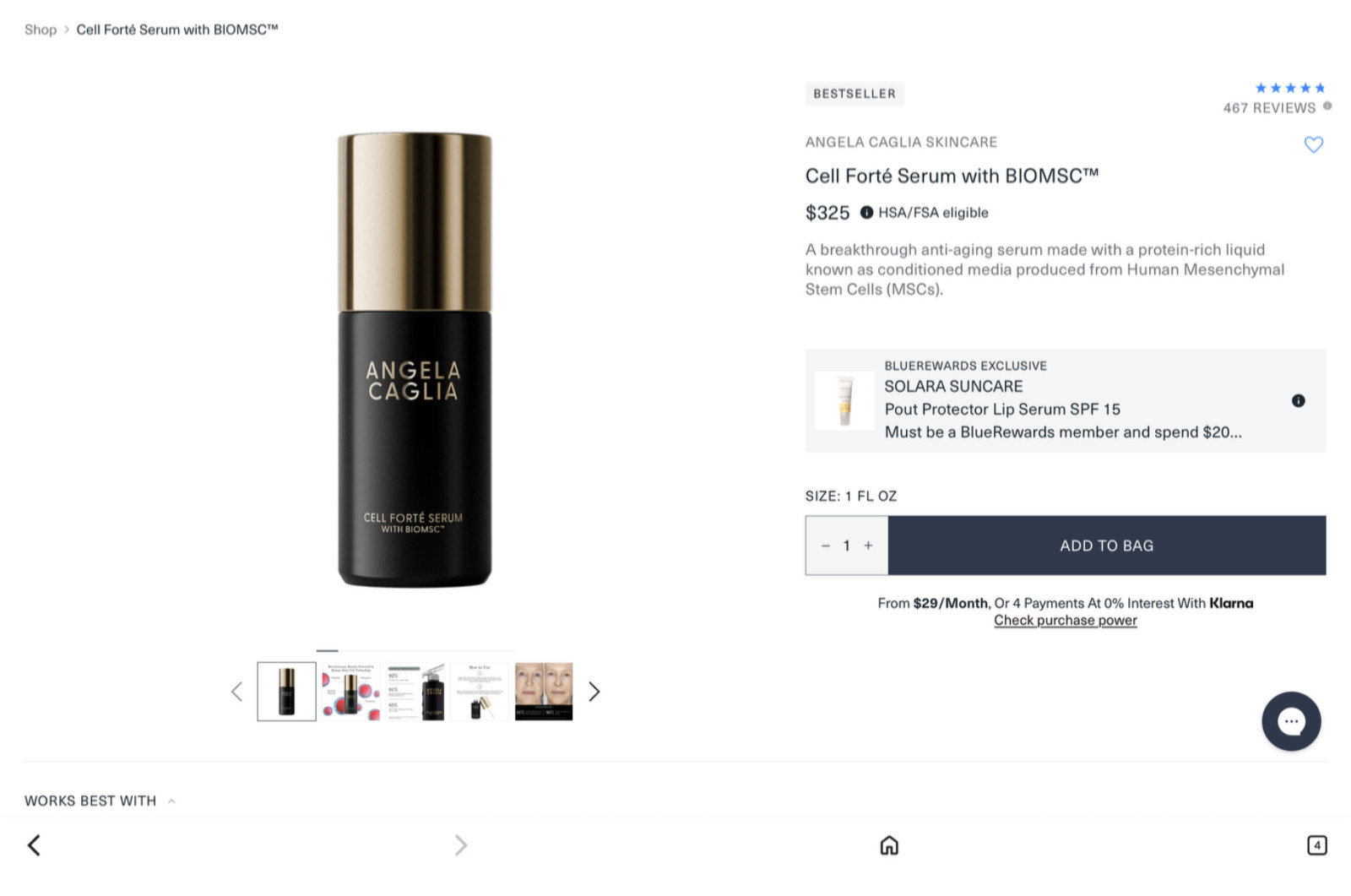 ANGELA CAGLIA – CELL FORTE SERUM WITH BIOMSC – 30ml / 1oz – BRAND NEW SEALED