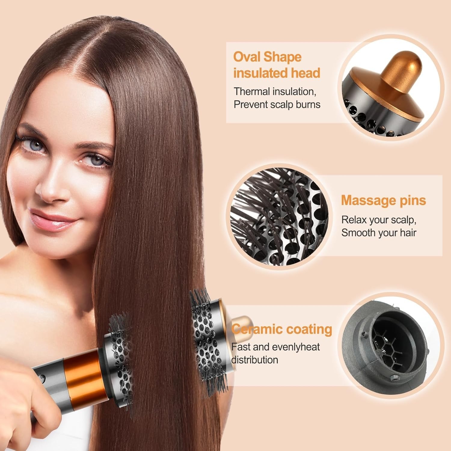 Dyson Airwrap Large Round Volumizing Brush – Nickel/Copper Fluffy Styler