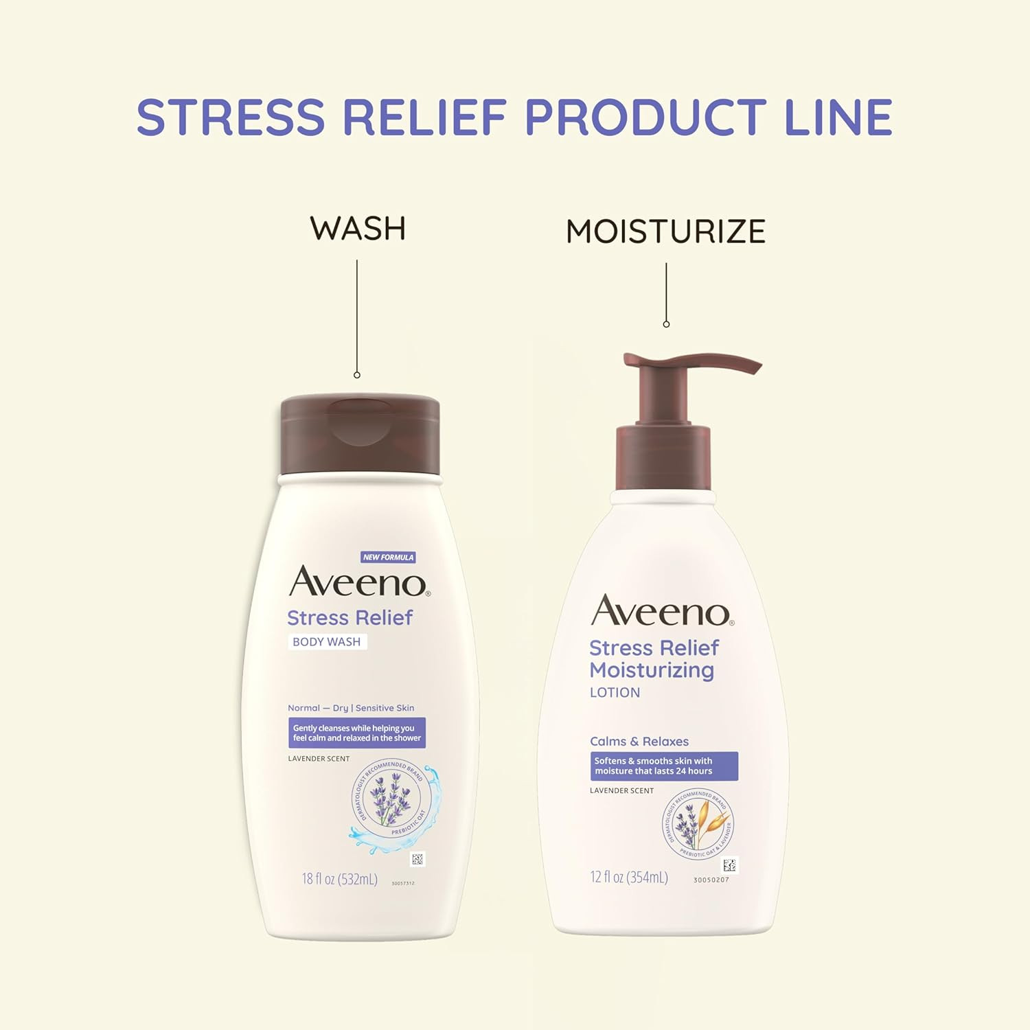Aveeno Stress Relief Body Wash, Lavender Scent with Nourishing Prebiotic Oat, Se