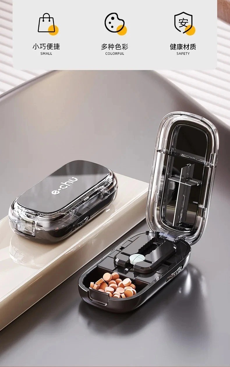 Adjustable Precise Pill Cutter Storage Box Portable Drug Tablet Medicine Dust US