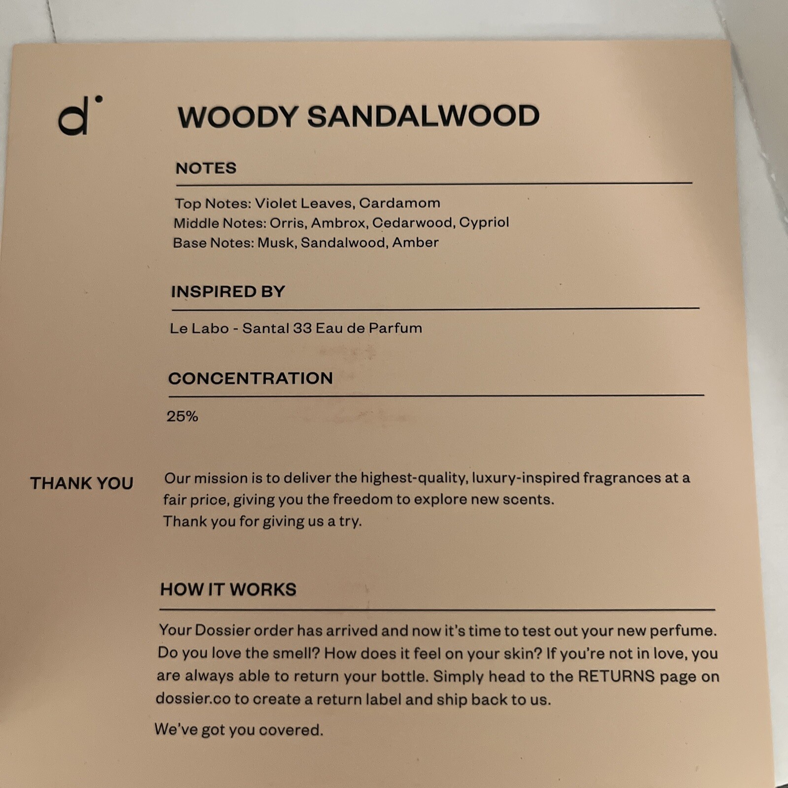 Dossier WOODY SANDALWOOD Eau de Parfum Natural Fragrance 1.7 Fl oz New in Box