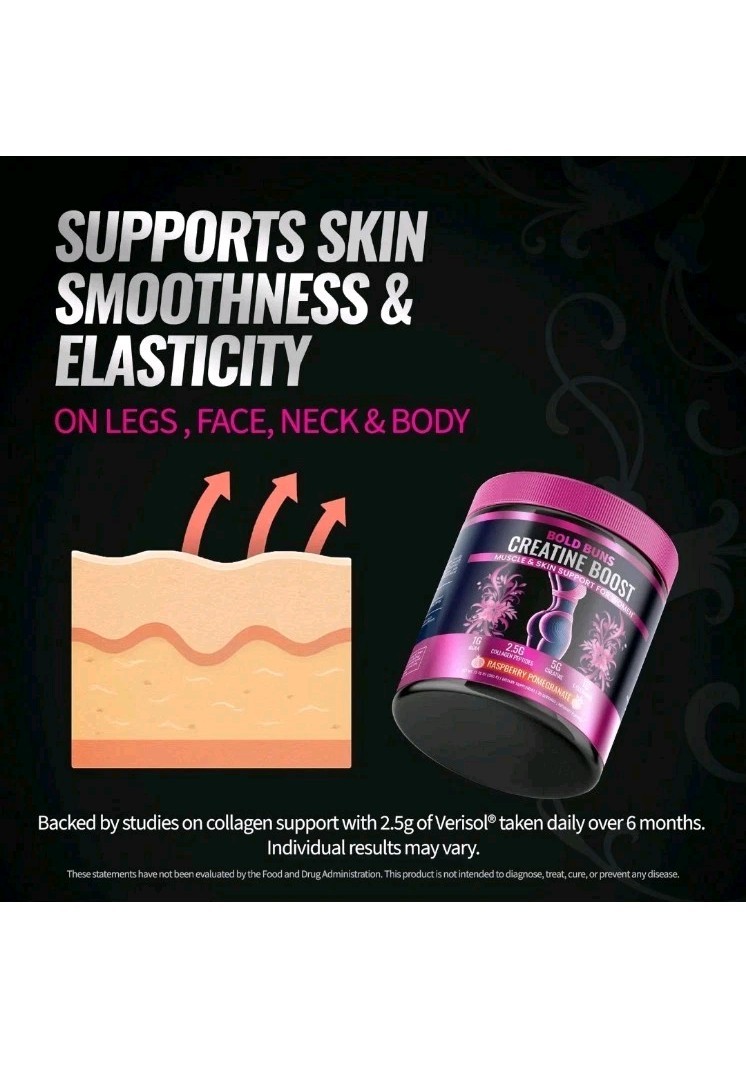 Creatine Boost Powder Bold Buns Muscle Cellulite Unflavored 30 Servings