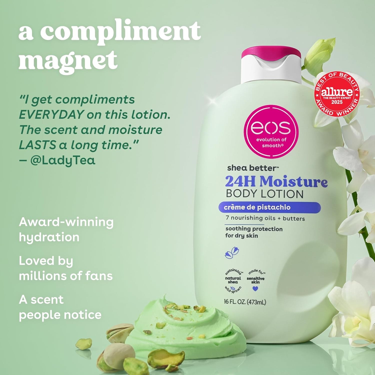 eos Shea Better Body Lotion- Crème de Pistachio, 24-Hour Moisture