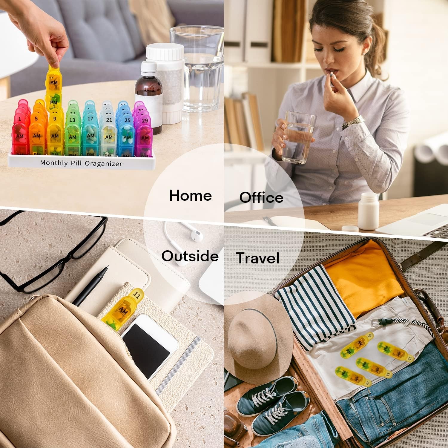 Monthly Pill Organizer 2 Times A Day, 30 Day Medicine Organizer, AM PM Pill Case