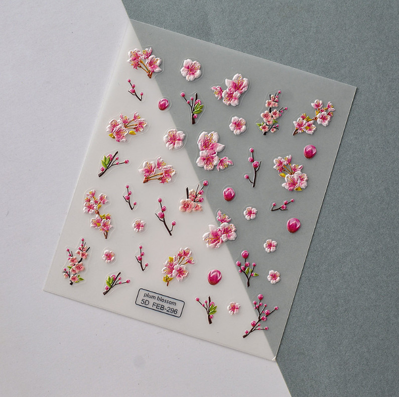Pink Plum Blossom Flower Nail Art Stickers Self Peel Adhesive FEB296 NH23