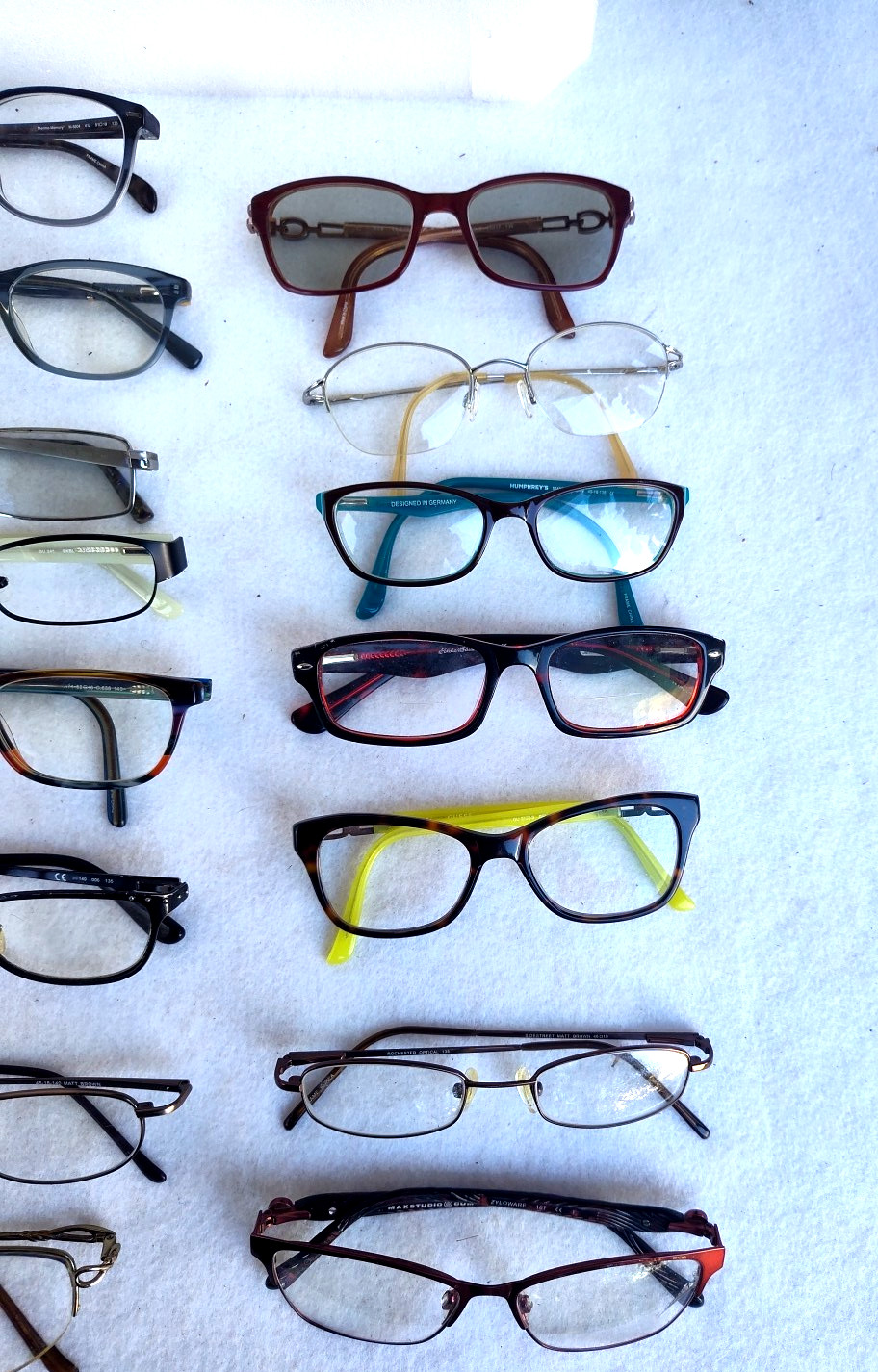 Lot of 34 Eyeglass Frames: Branded Vintage Modern Mens Women Eddie Bauer Saks