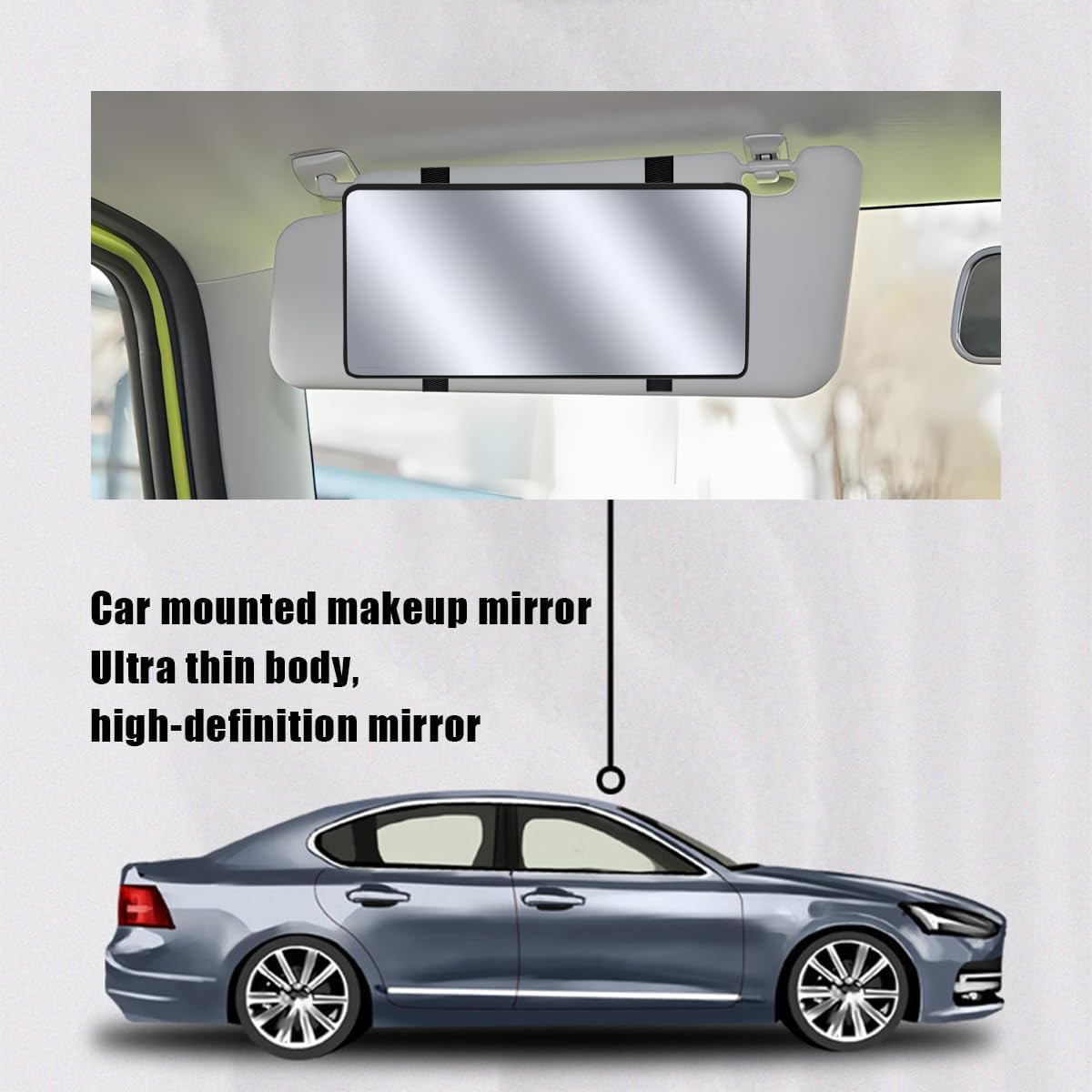 Car Sun Visor Vanity Mirror, Vehicle Sun-Shading Cosmetic Makeup Mirror with Str