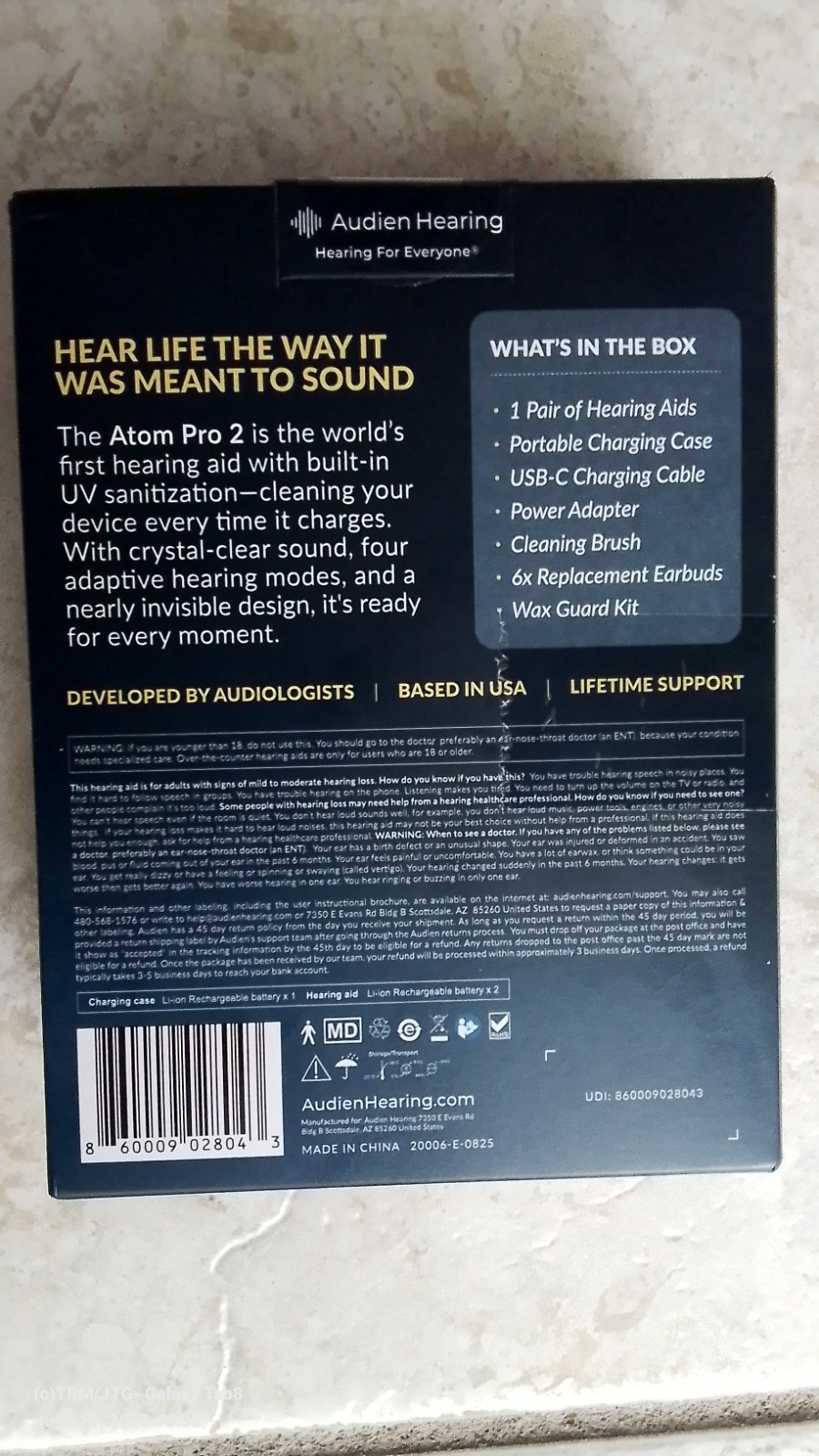 NEW UNOPENED Audien Hearing Atom Pro 2 Rechargeable ITE Hearing Aids