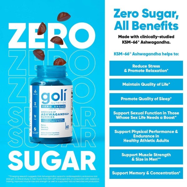 Goli Nutrition Ashwagandha Sugar Free Dietary Supplement Vegan Gummies – 60ct